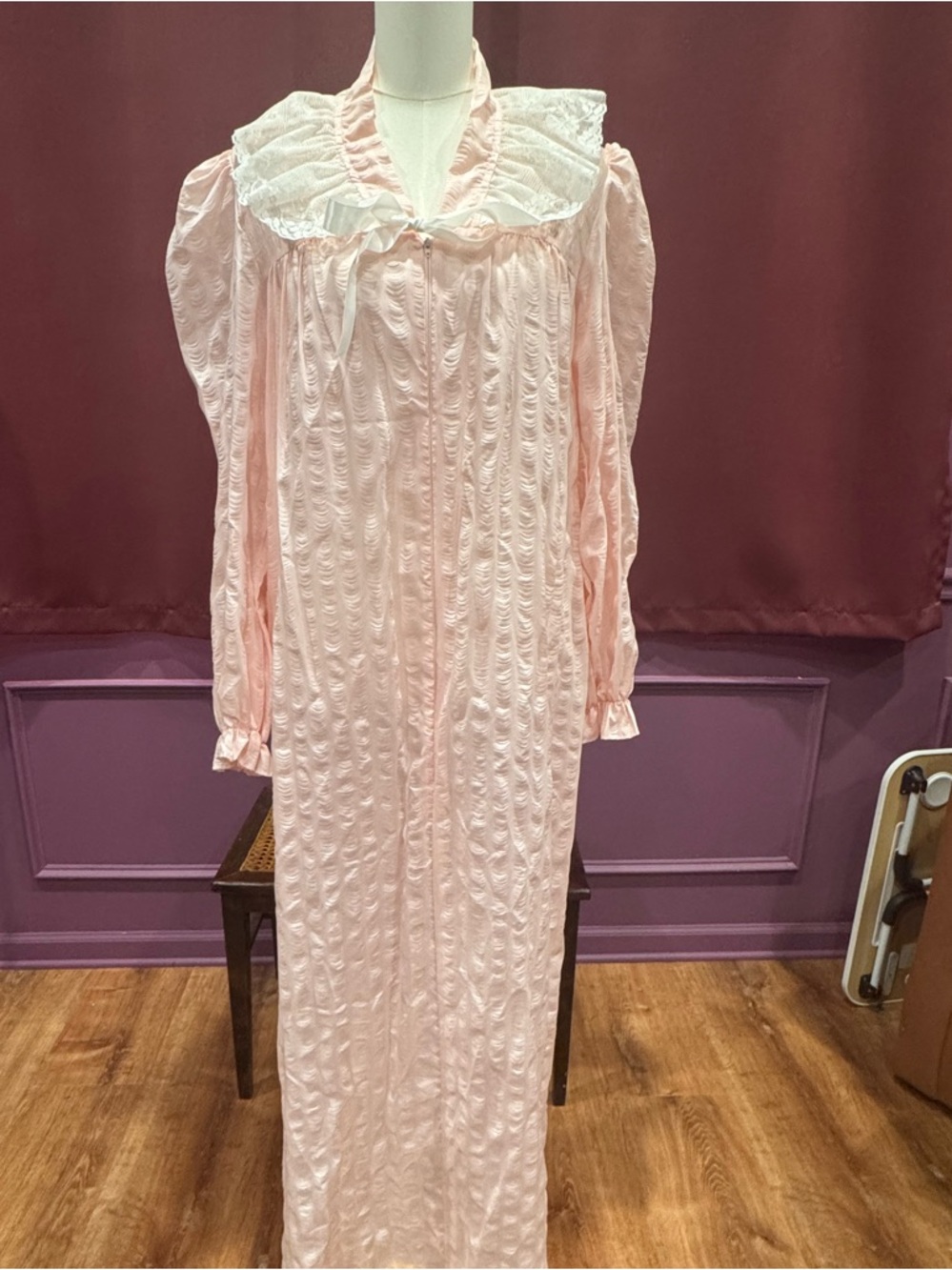 Vintage Beth Michaels Long Pink Ruffled Nightgown